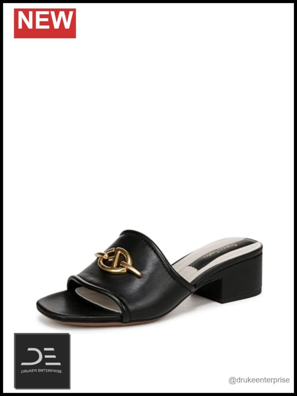 Women's Leather Block Heel Sandals Slip On Open Toe Dressy